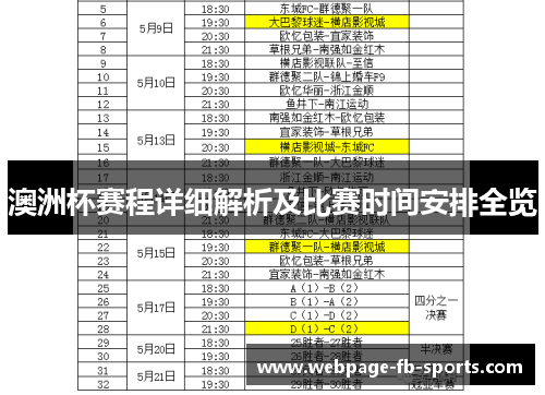 澳洲杯赛程详细解析及比赛时间安排全览