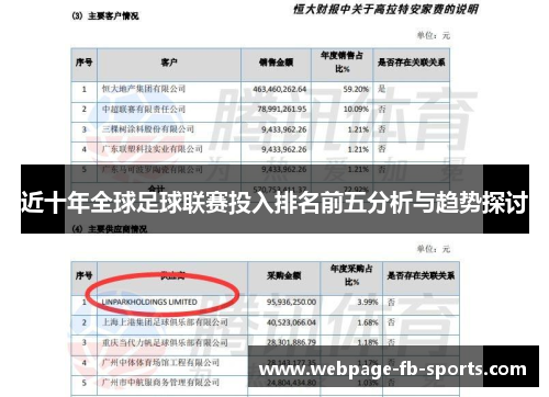 近十年全球足球联赛投入排名前五分析与趋势探讨